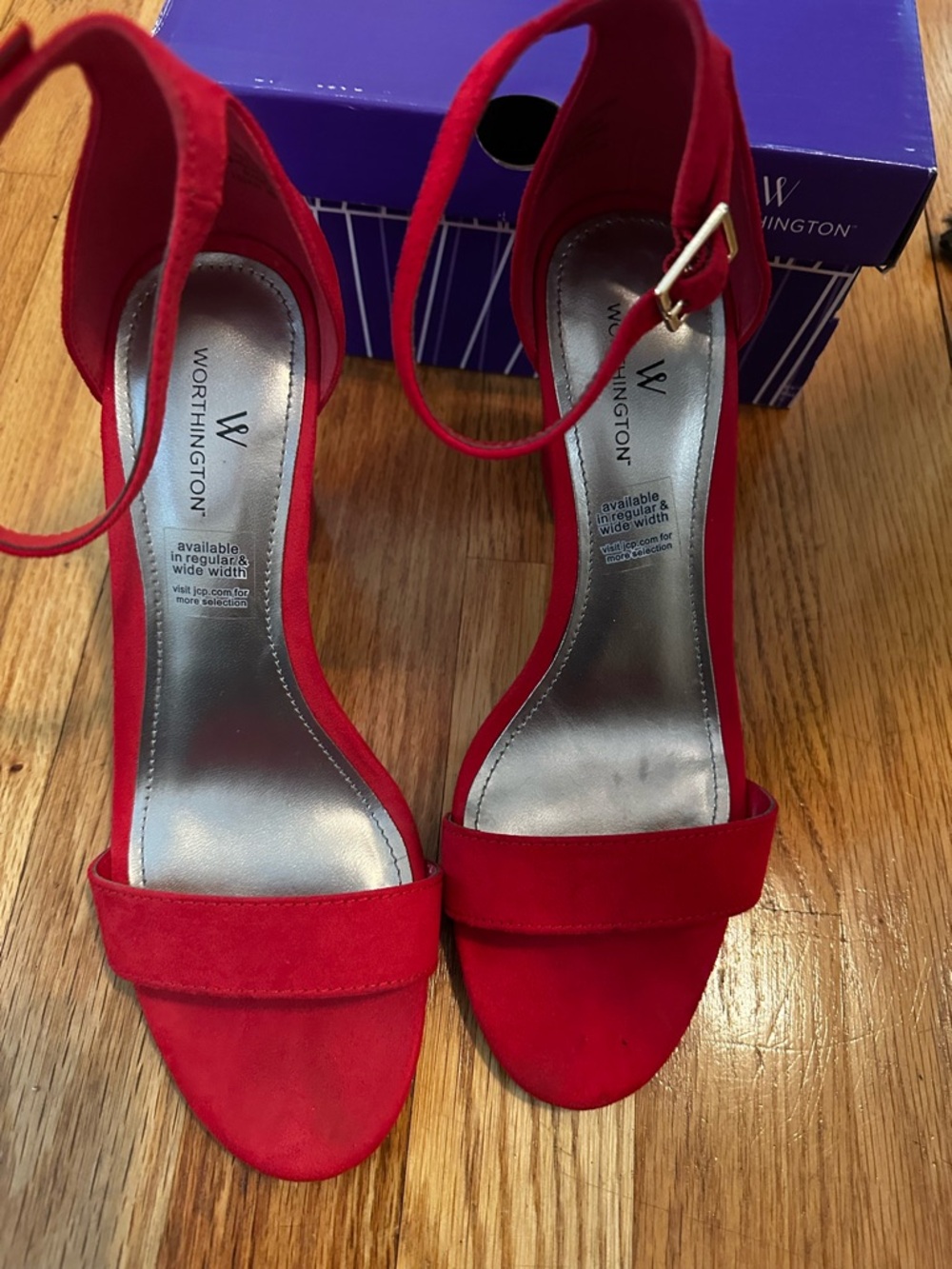 Worthington Red Suede Ankle-Strap Open-Toe Heels